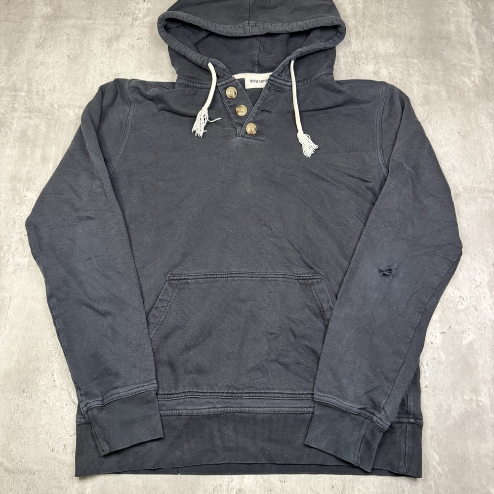 Huckberry Taylor Stitch Henley Button Down Hoodie Black Men's 40 Sweatshirt